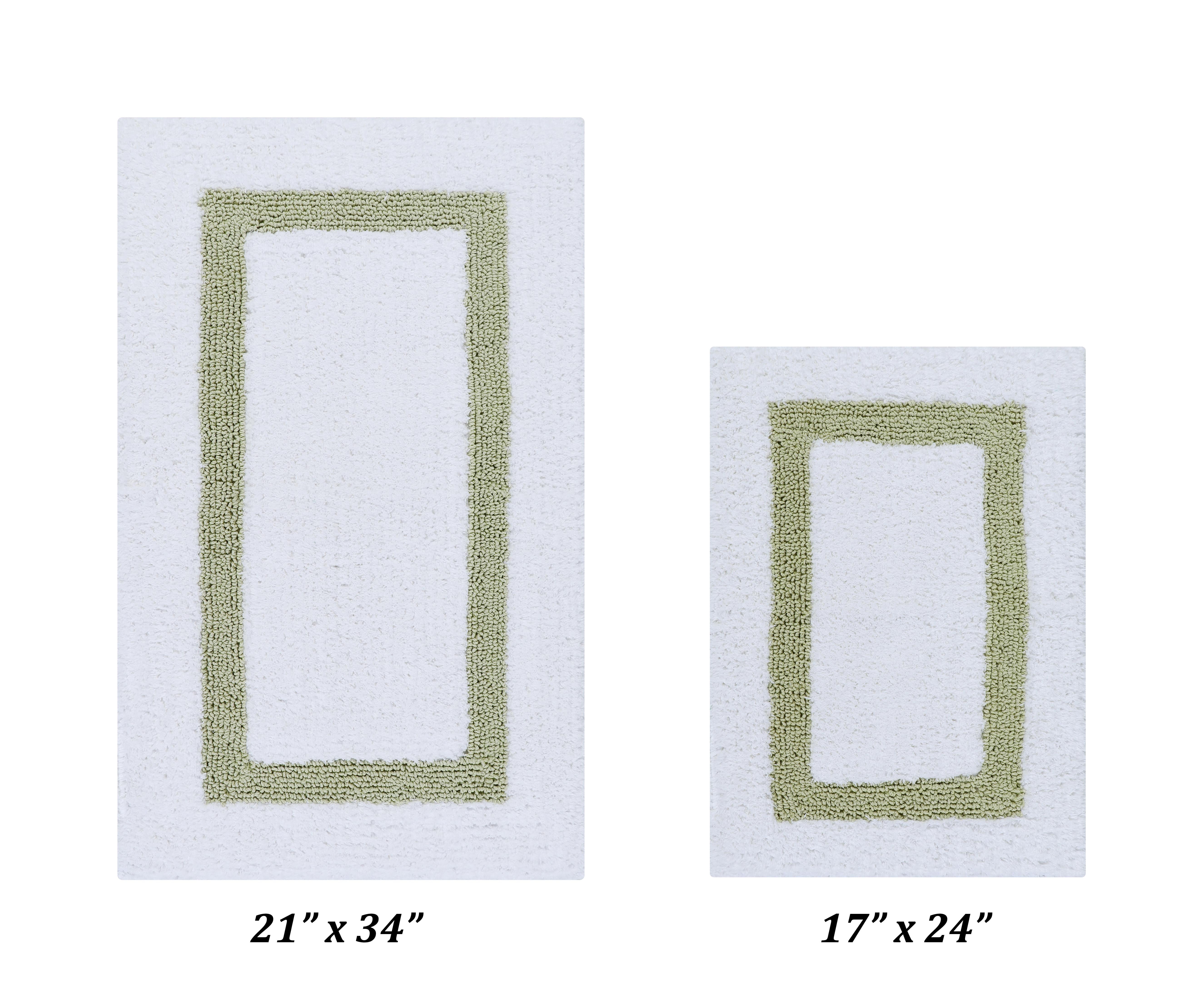 Better Trends 2 Piece Bathroom Rug Set 100% Cotton Bath Mat Extra Soft Tufted Machine Washable Water Absorbent, Reversible for Bathroom, Laundry Room (17”x24”|21”x34”) Hotel Collection - White/Sage