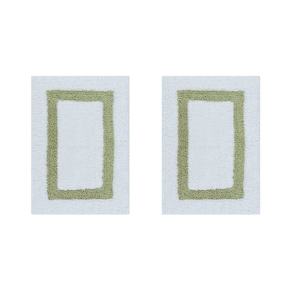 Better Trends 2 Piece Bathroom Rugs Set 100% Cotton Water Absorbent & Reversible Extra Soft Tufted Bath Rug, Machine Washable for Bathroom Floor Decor, 17" x 24" Hotel Collection - White/Sage