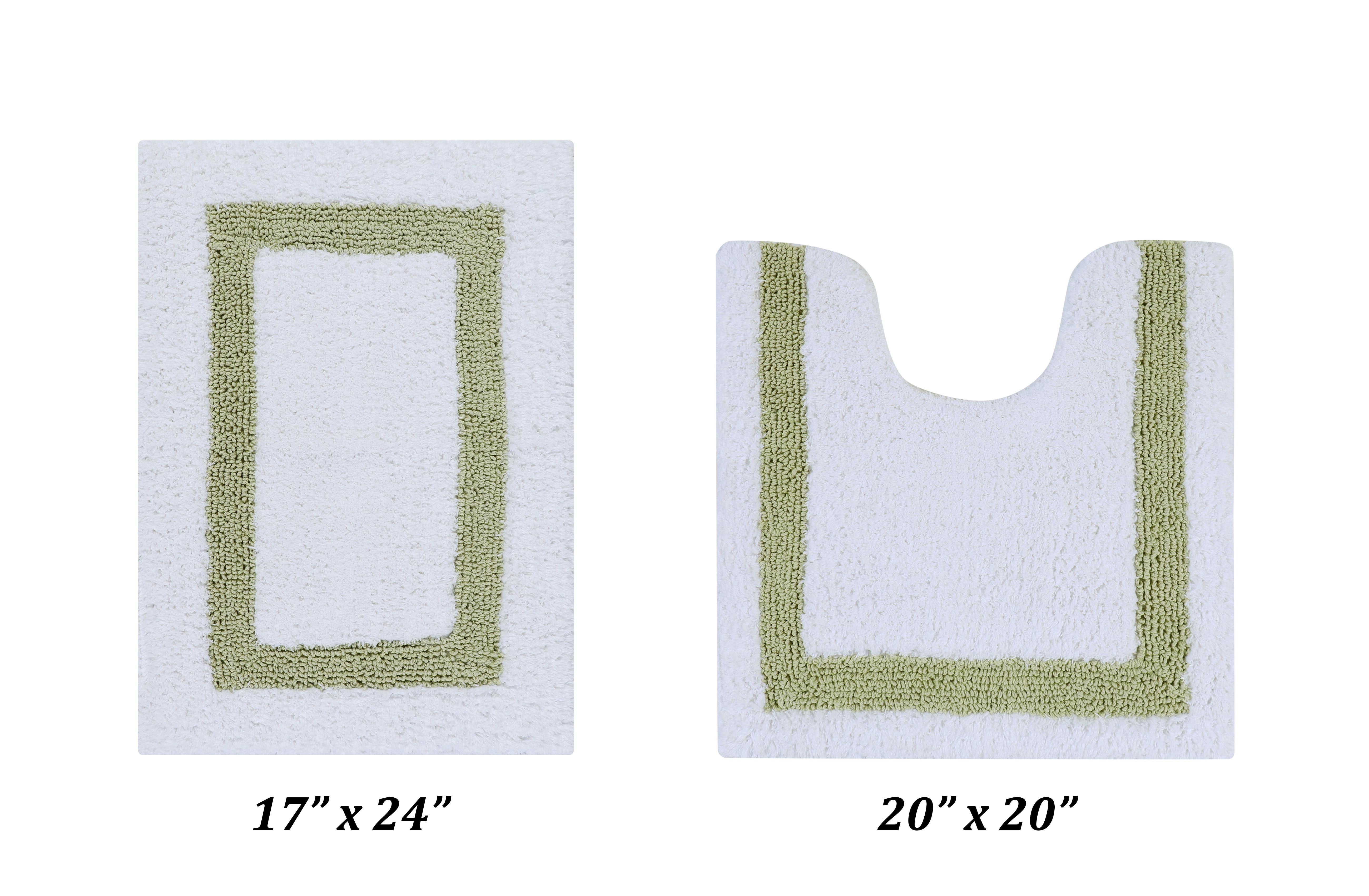 White and Sage Cotton Tufted Reversible Bath Rug Set, 2 Piece