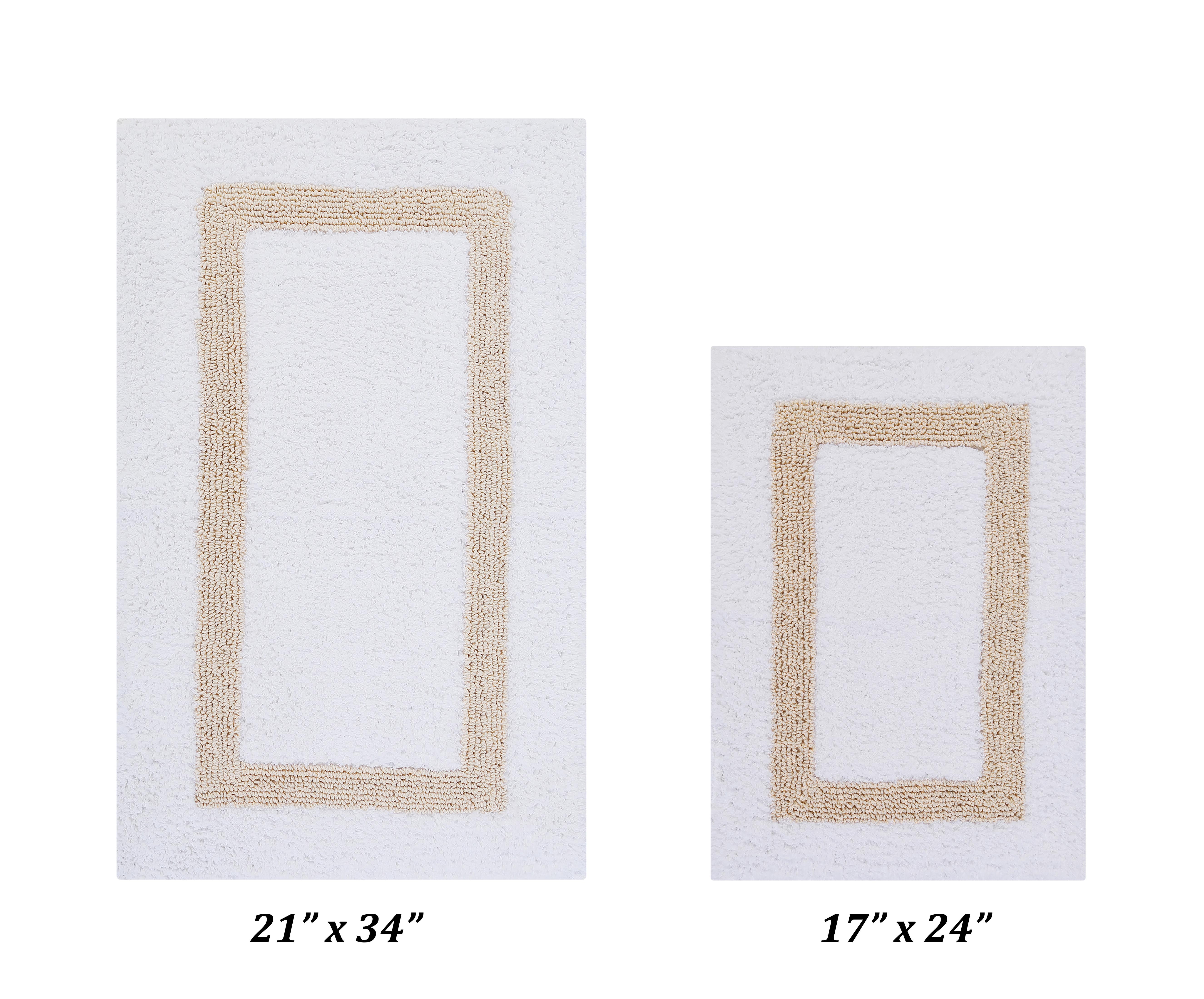 White and Sand Cotton Reversible Bath Rug Set