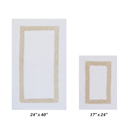 Better Trends 2 Piece Bathroom Rugs Mat 100% Cotton Water Absorbent, Reversible Extra Soft Tufted Bath Rug Set Machine Washable, Laundry Room (17”x24”|24”x40”) Hotel Collection - White/Sand