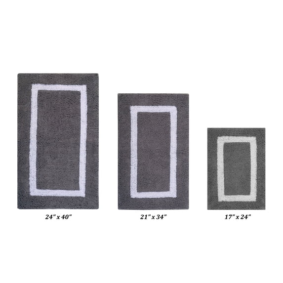 Better Trends 3 Piece Bathroom Rugs Set 100% Cotton Soft Bath Mat Water Absorbent, Reversible, Machine Washable for Home, Bathroom Decor Toilet Base Contour Mat, Hotel Multi Collection - Gray/White