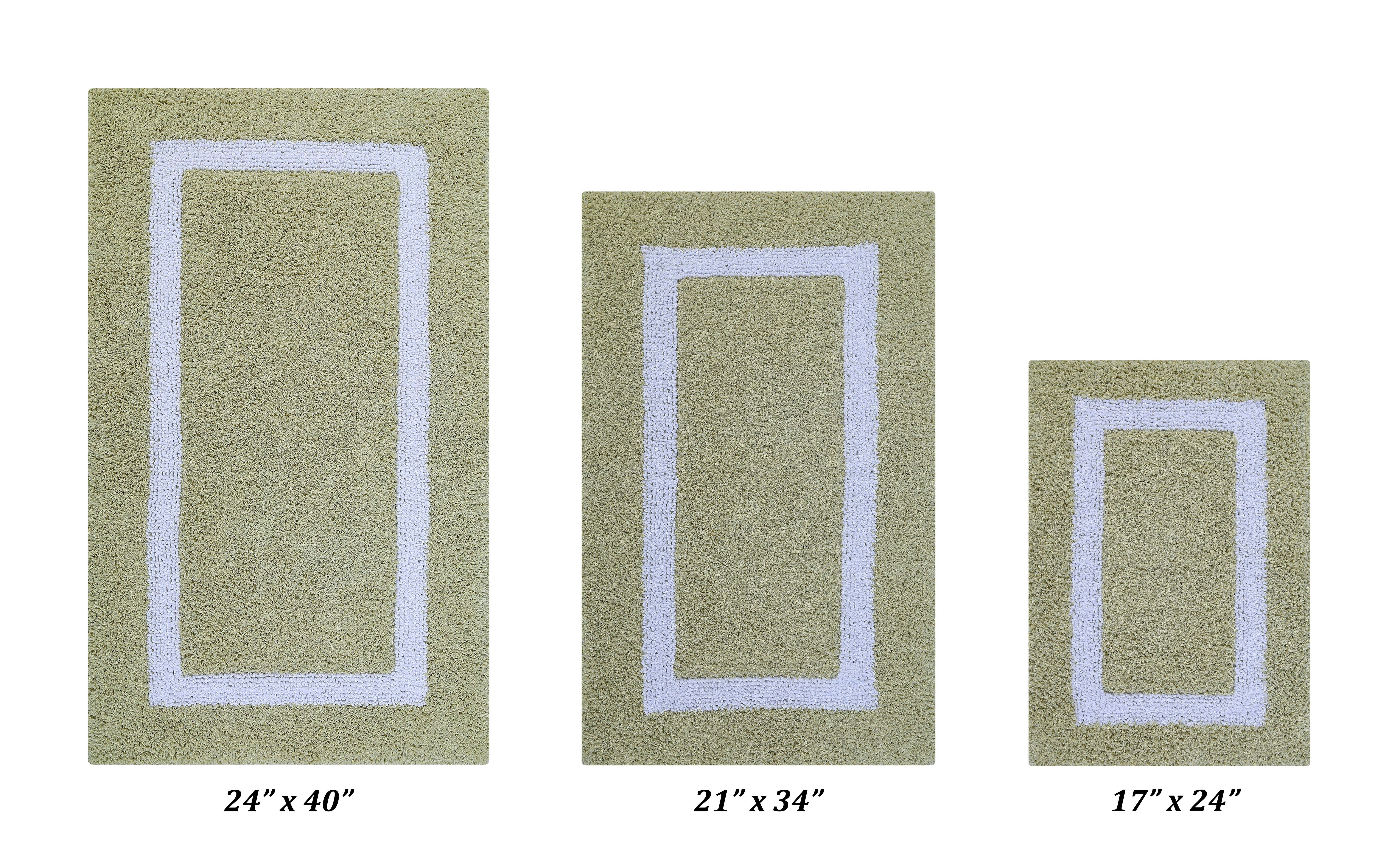 Better Trends 3 Piece Bathroom Rugs Set 100% Cotton Soft Bath Mat Water Absorbent, Reversible, Machine Washable for Home, Bathroom Decor Toilet Base Contour Mat, Hotel Multi Collection - Sage/White