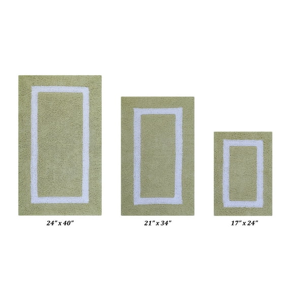 Better Trends 3 Piece Bathroom Rugs Set 100% Cotton Soft Bath Mat Water Absorbent, Reversible, Machine Washable for Home, Bathroom Decor Toilet Base Contour Mat, Hotel Multi Collection - Sage/White