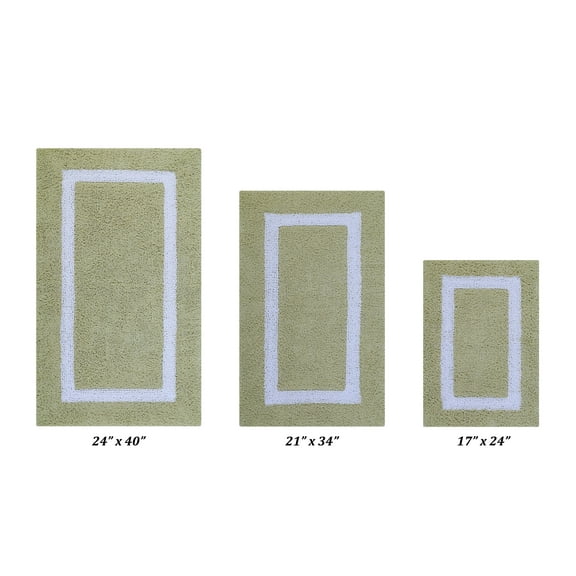 Better Trends 3 Piece Bathroom Rugs Set 100% Cotton Soft Bath Mat Water Absorbent, Reversible, Machine Washable for Home, Bathroom Decor Toilet Base Contour Mat, Hotel Multi Collection - Sage/White