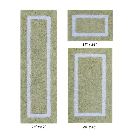Better Trends 3 Piece Bathroom Rugs Set 100% Cotton Soft Bath Mat Water Absorbent, Reversible, Machine Washable for Home, Bathroom Decor Toilet Base Contour Mat, Hotel Multi Collection - Sage/White