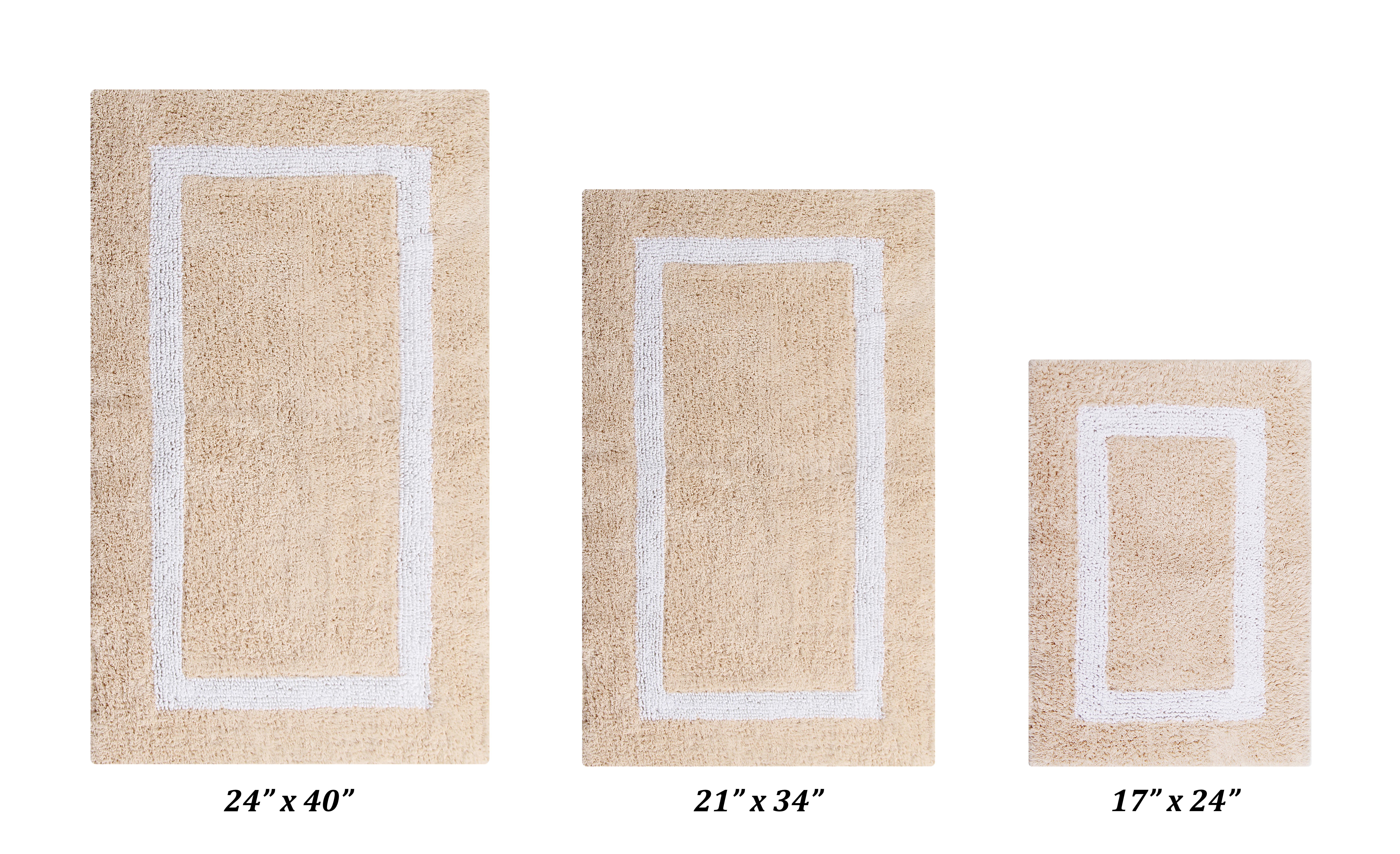 Better Trends 3 Piece Bathroom Rugs Set 100% Cotton Soft Bath Mat Water Absorbent, Reversible, Machine Washable for Home, Bathroom Decor Toilet Base Contour Mat, Hotel Multi Collection - Sand/White