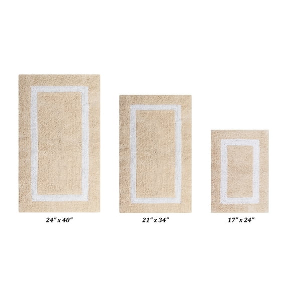 Better Trends 3 Piece Bathroom Rugs Set 100% Cotton Soft Bath Mat Water Absorbent, Reversible, Machine Washable for Home, Bathroom Decor Toilet Base Contour Mat, Hotel Multi Collection - Sand/White
