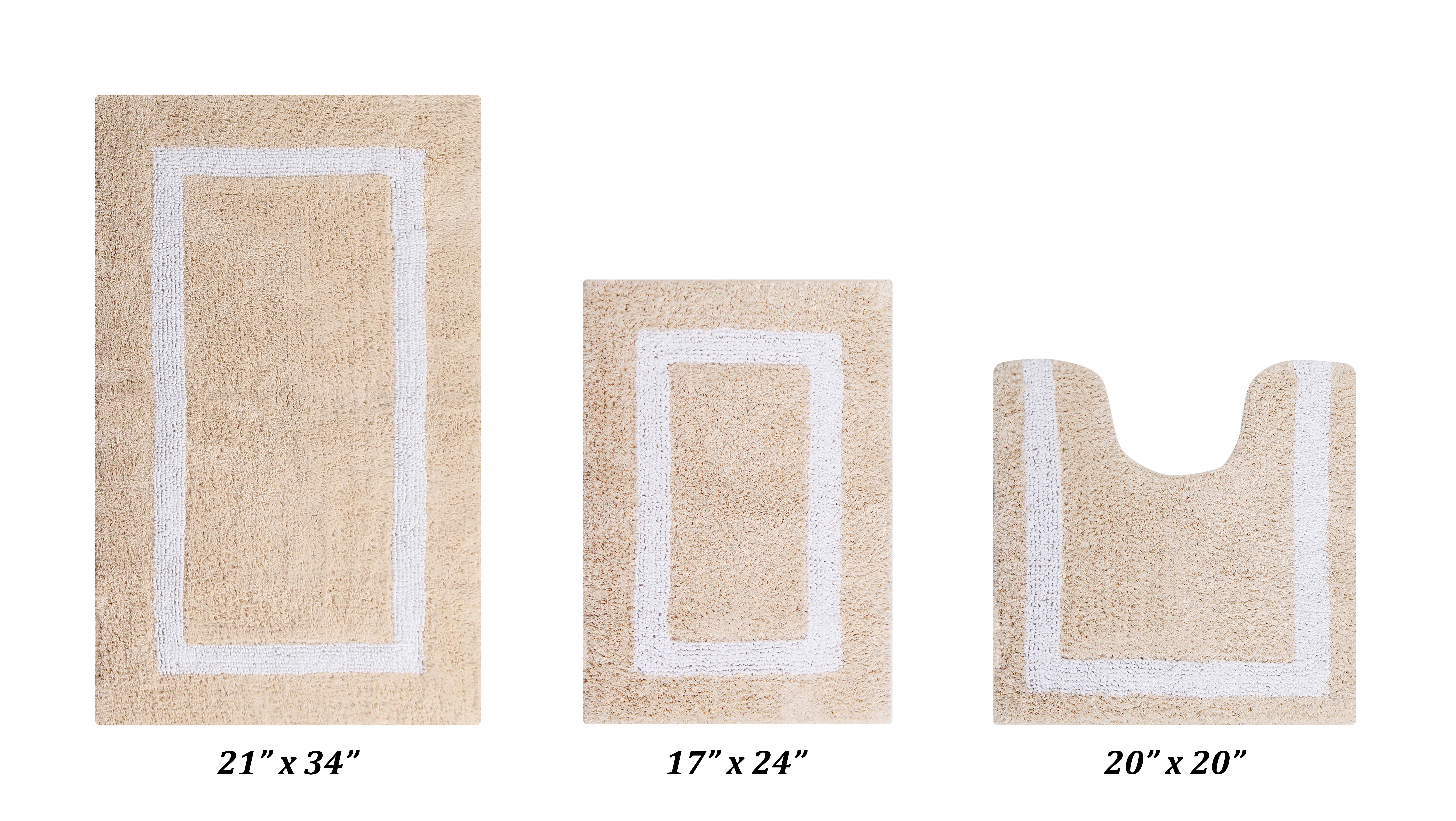 Better Trends 3 Piece Bathroom Rugs Set 100% Cotton Soft Bath Mat Water Absorbent, Reversible, Machine Washable for Home, Bathroom Decor Toilet Base Contour Mat, Hotel Multi Collection - Sand/White