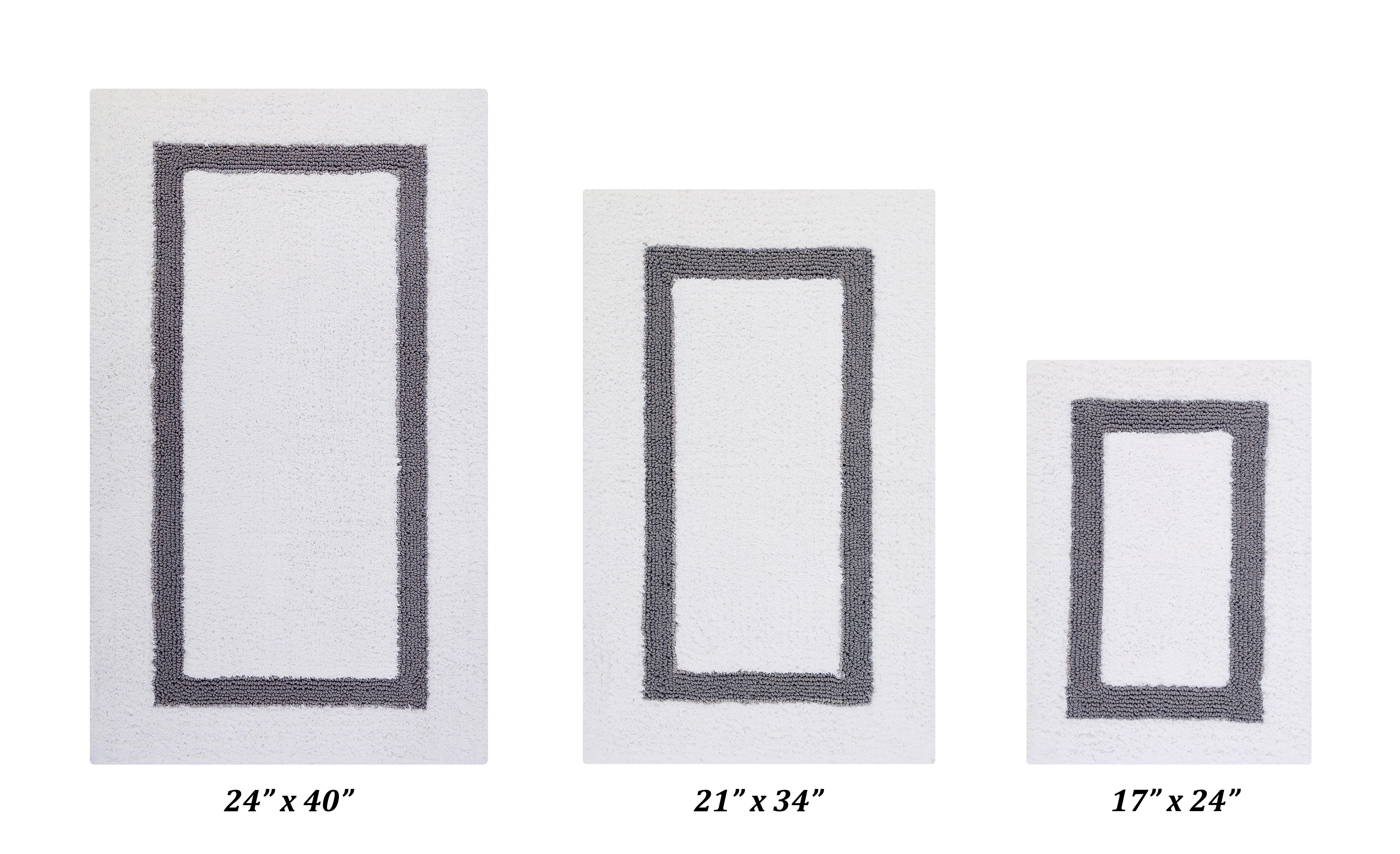 Better Trends 3 Piece Bathroom Rug Set 100% Cotton Tufted Bath Rug Soft Absorbent, Reversible Machine Washable Bathmat for Bathroom Decor, Laundry Room Hotel Collection - White/Gray
