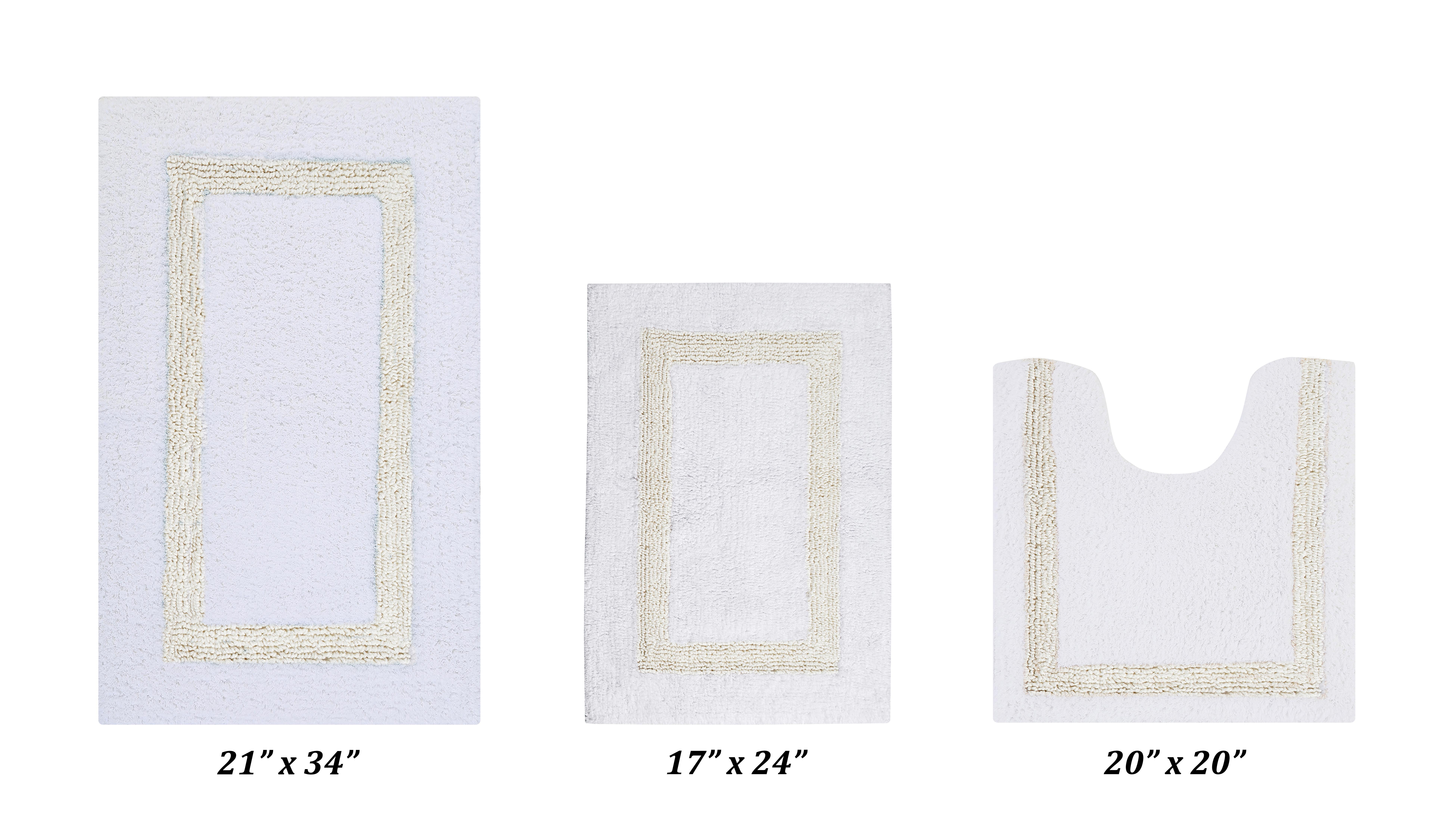 Better Trends 3 Piece Bathroom Rugs Set 100% Cotton Soft Bath Mat Water Absorbent, Reversible, Machine Washable for Home, Bathroom Decor Toilet Base Contour Mat, Hotel Collection - White/Ivory