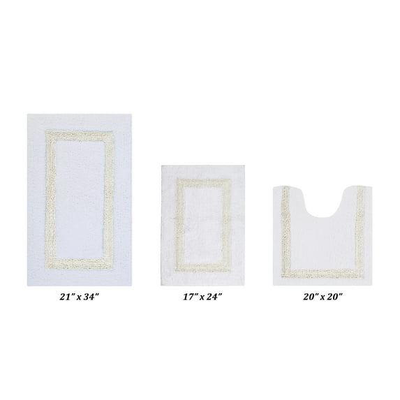 Better Trends 3 Piece Bathroom Rugs Set 100% Cotton Soft Bath Mat Water Absorbent, Reversible, Machine Washable for Home, Bathroom Decor Toilet Base Contour Mat, Hotel Collection - White/Ivory
