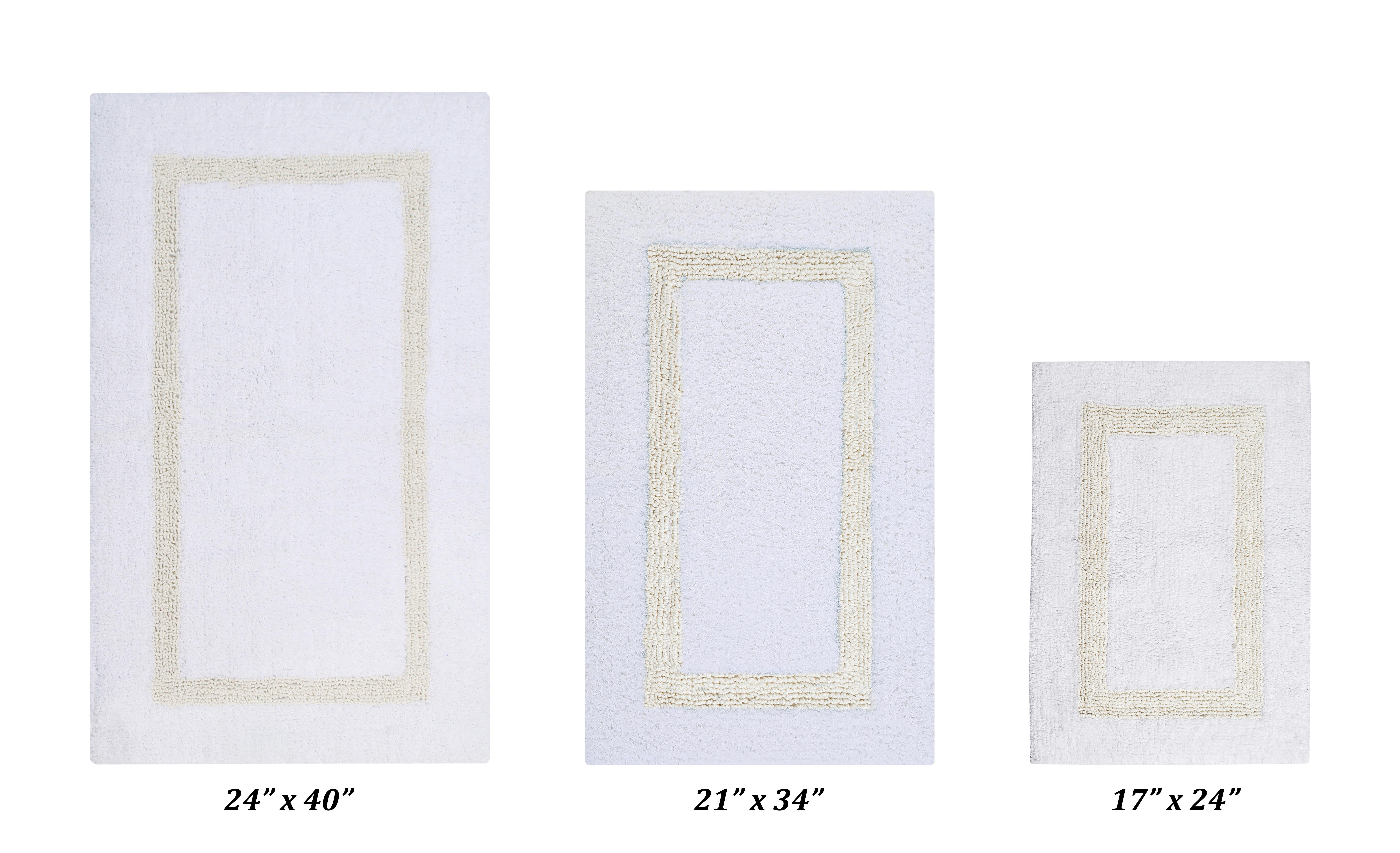 Better Trends 3 Piece Bathroom Rug Set 100% Cotton Tufted Bath Rug Soft Absorbent, Reversible Machine Washable Bathmat for Bathroom Decor, Laundry Room Hotel Collection - White/Ivory
