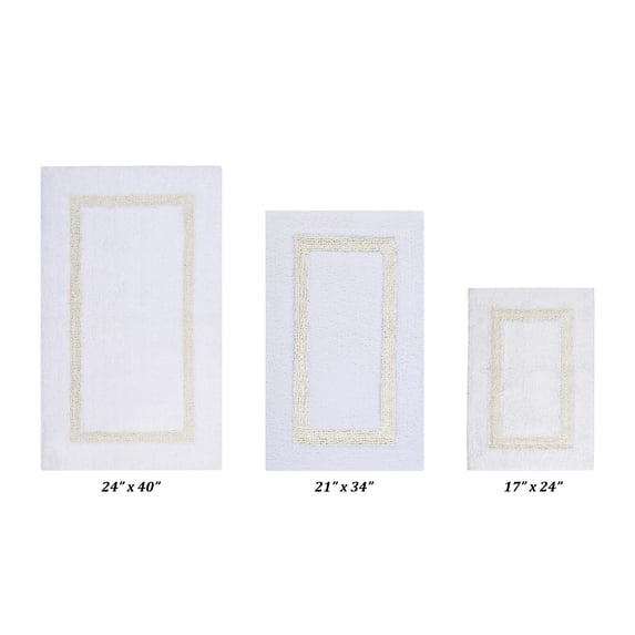 Better Trends 3 Piece Bathroom Rug Set 100% Cotton Tufted Bath Rug Soft Absorbent, Reversible Machine Washable Bathmat for Bathroom Decor, Laundry Room Hotel Collection - White/Ivory