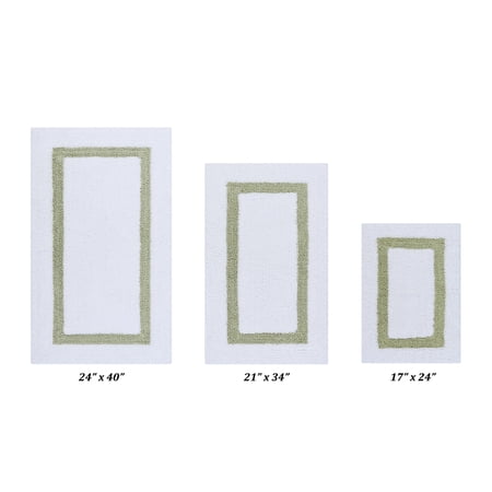 Better Trends 3 Piece Bathroom Rug Set 100% Cotton Tufted Bath Rug Soft Absorbent, Reversible Machine Washable Bathmat for Bathroom Decor, Laundry Room Hotel Collection - White/Sage