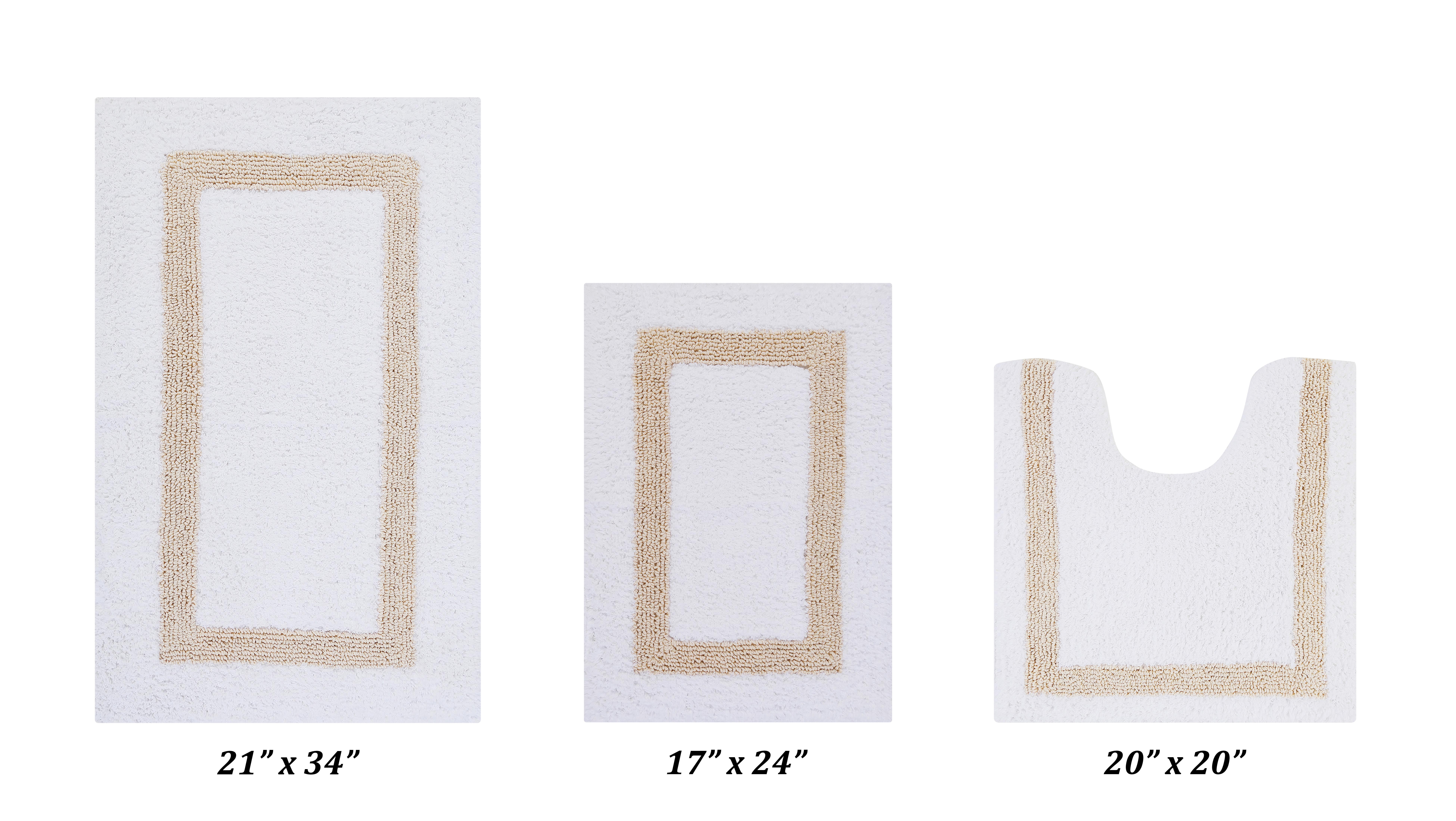 Better Trends 3 Piece Bathroom Rugs Set 100% Cotton Soft Bath Mat Water Absorbent, Reversible, Machine Washable for Home, Bathroom Decor Toilet Base Contour Mat, Hotel Collection - White/Sand