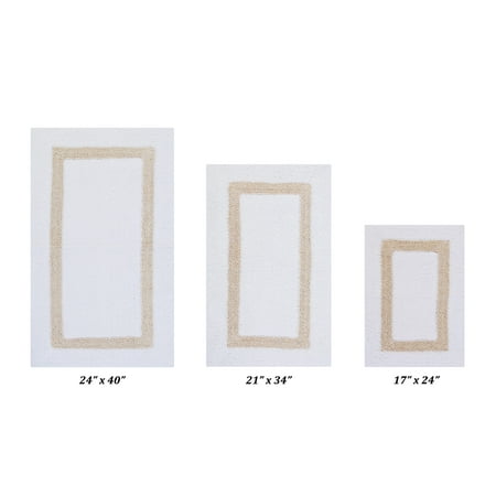 Better Trends 3 Piece Bathroom Rug Set 100% Cotton Tufted Bath Rug Soft Absorbent, Reversible Machine Washable Bathmat for Bathroom Decor, Laundry Room Hotel Collection - White/Sand