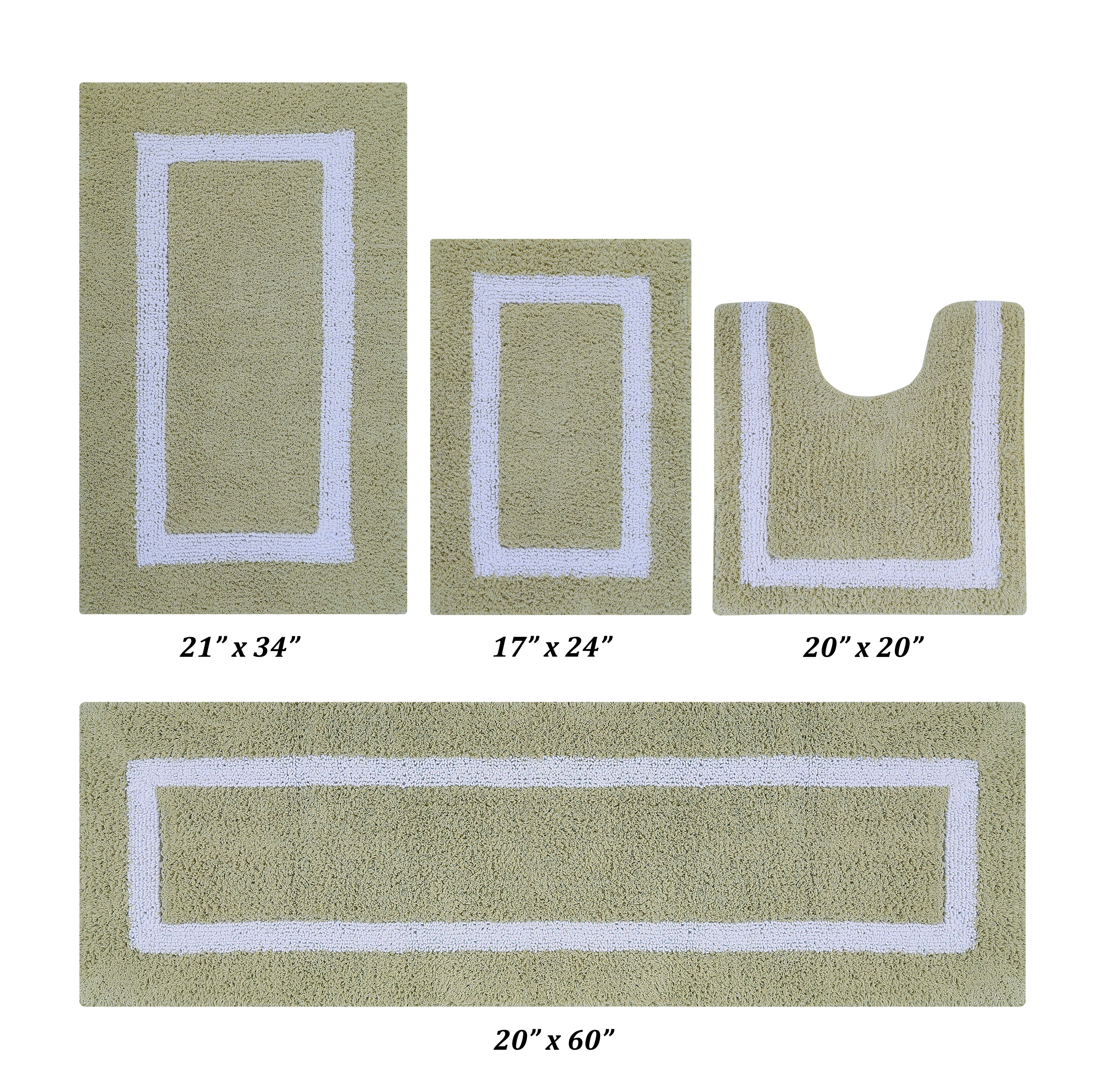 Better Trends 4 Piece Bathroom Rugs Set 100% Cotton Soft Bath Mat Water Absorbent, Reversible, Machine Washable for Home, Bathroom Decor Toilet Base Contour Mat, Hotel Multi Collection - Sage/White