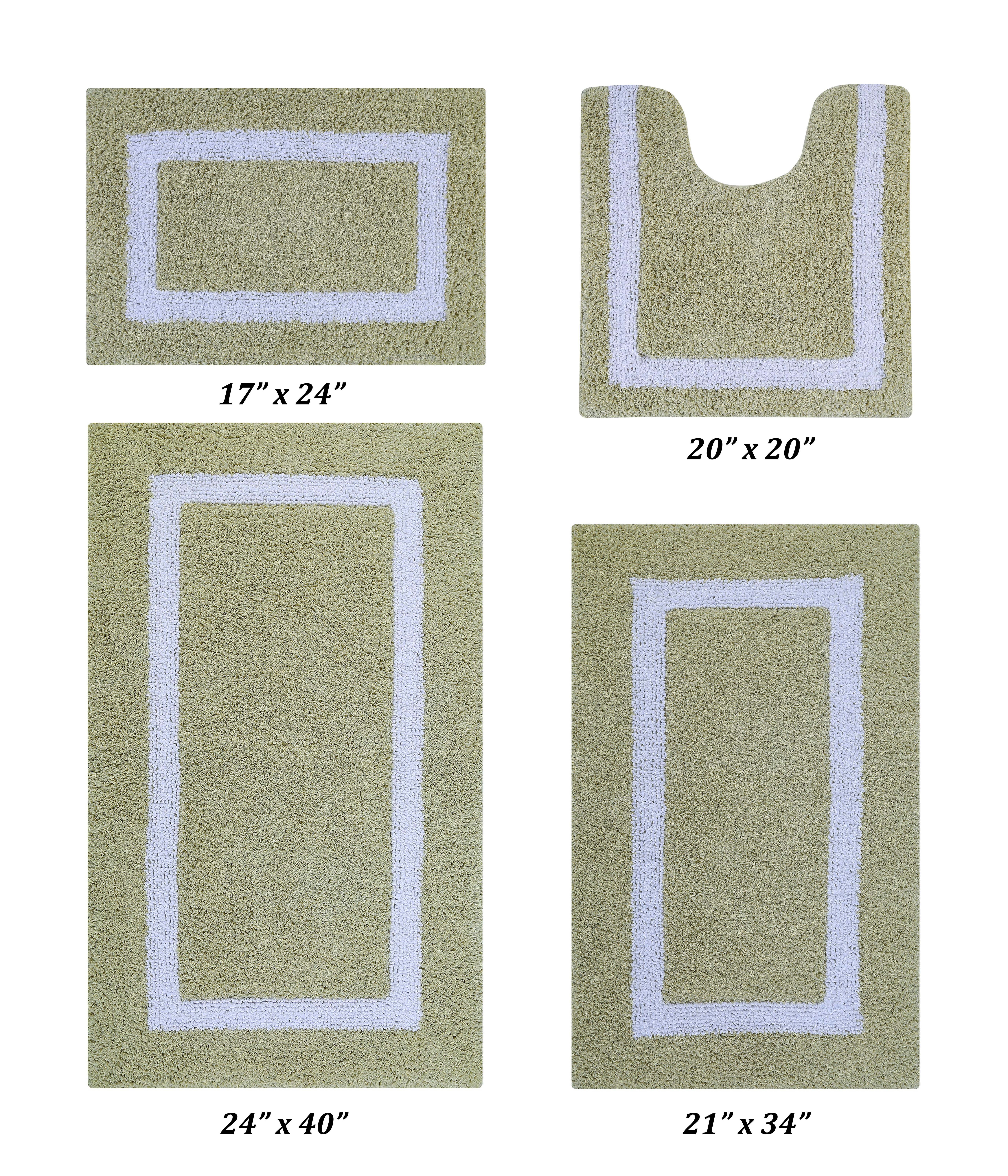 Better Trends 4 Piece Bathroom Rugs Set 100% Cotton Soft Bath Mat Water Absorbent, Reversible, Machine Washable for Home, Bathroom Decor Toilet Base Contour Mat, Hotel Multi Collection - Sage/White