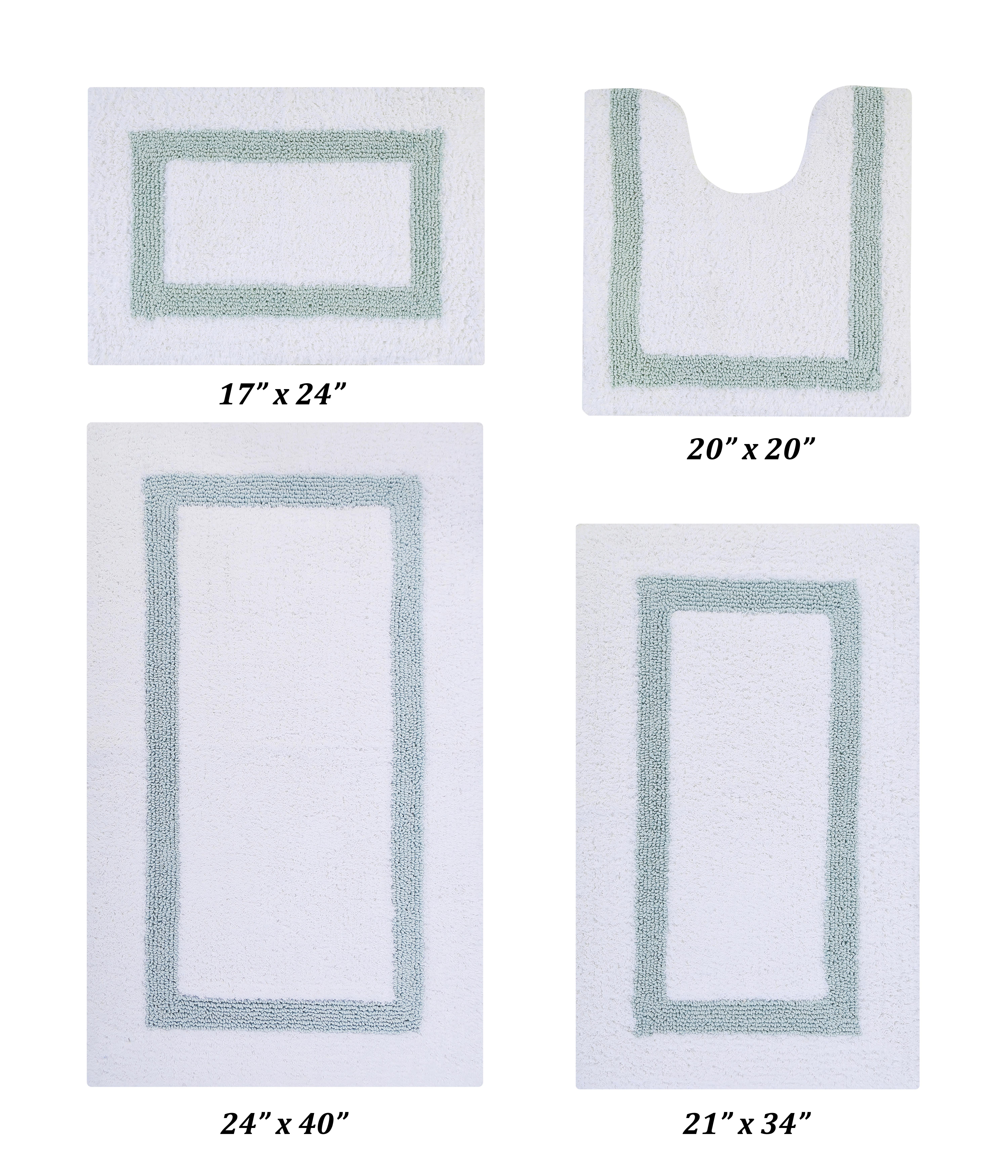 Better Trends 4 Piece Bath Rugs Set 100% Cotton Bathroom Rug Soft, Water Absorbent, Reversible, Machine Washable for Bathroom Decor Toilet Base Contour And Bath Mat Hotel Collection - White/Blue