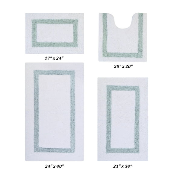 Better Trends 4 Piece Bath Rugs Set 100% Cotton Bathroom Rug Soft, Water Absorbent, Reversible, Machine Washable for Bathroom Decor Toilet Base Contour And Bath Mat Hotel Collection - White/Blue