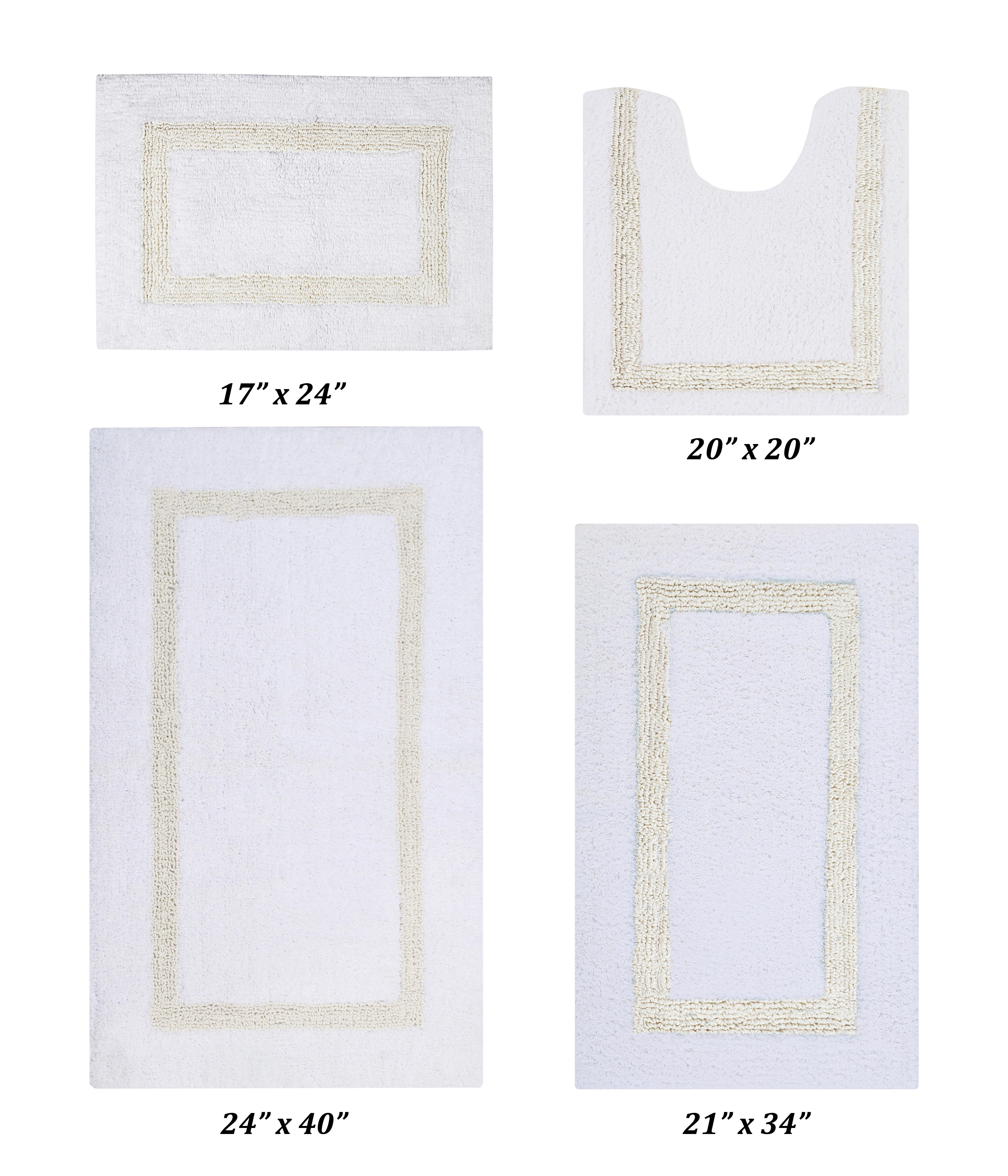 Better Trends 4 Piece Bath Rugs Set 100% Cotton Bathroom Rug Soft, Water Absorbent, Reversible, Machine Washable for Bathroom Decor Toilet Base Contour And Bath Mat Hotel Collection - White/Ivory