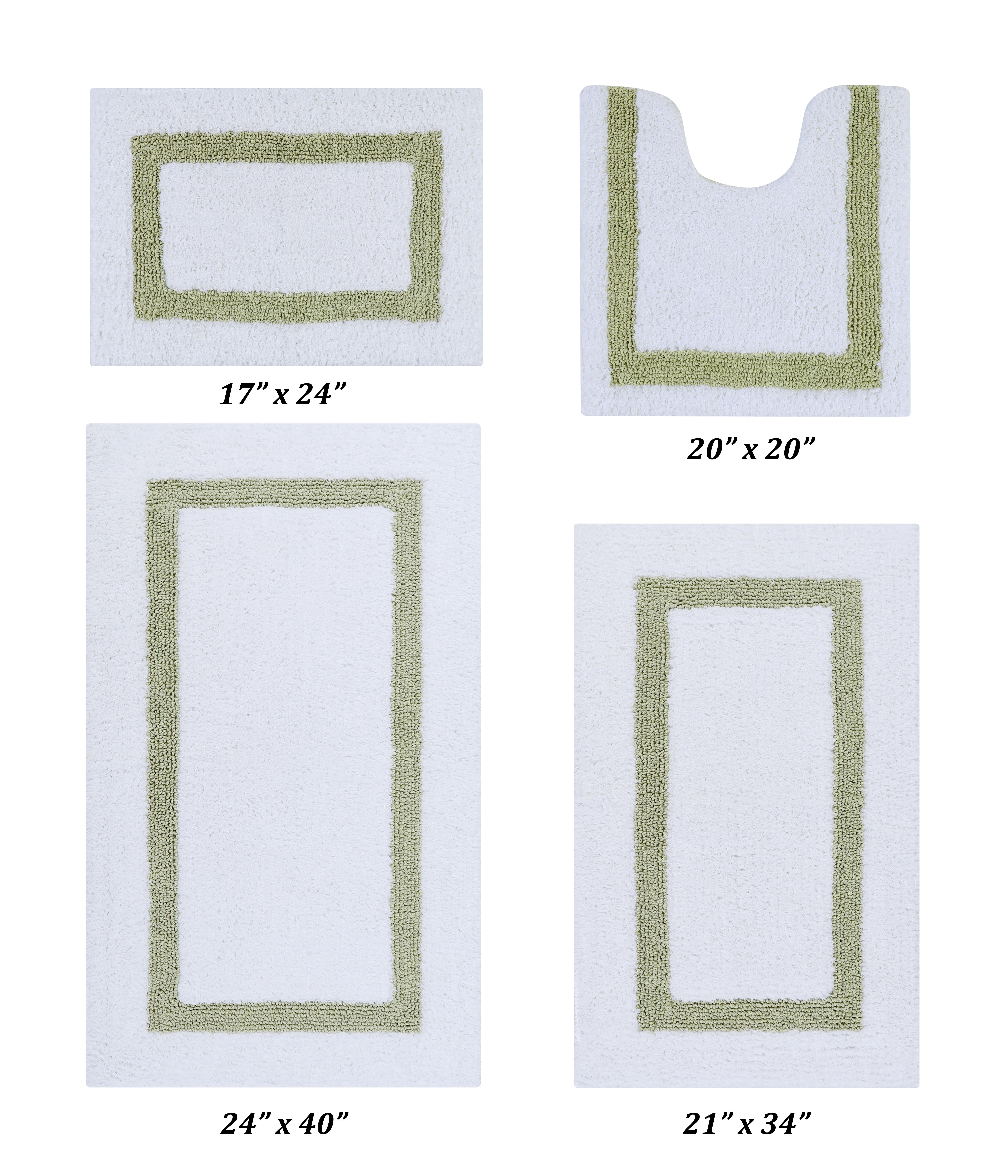 Better Trends 4 Piece Bath Rugs Set 100% Cotton Bathroom Rug Soft, Water Absorbent, Reversible, Machine Washable for Bathroom Decor Toilet Base Contour And Bath Mat Hotel Collection - White/Sage
