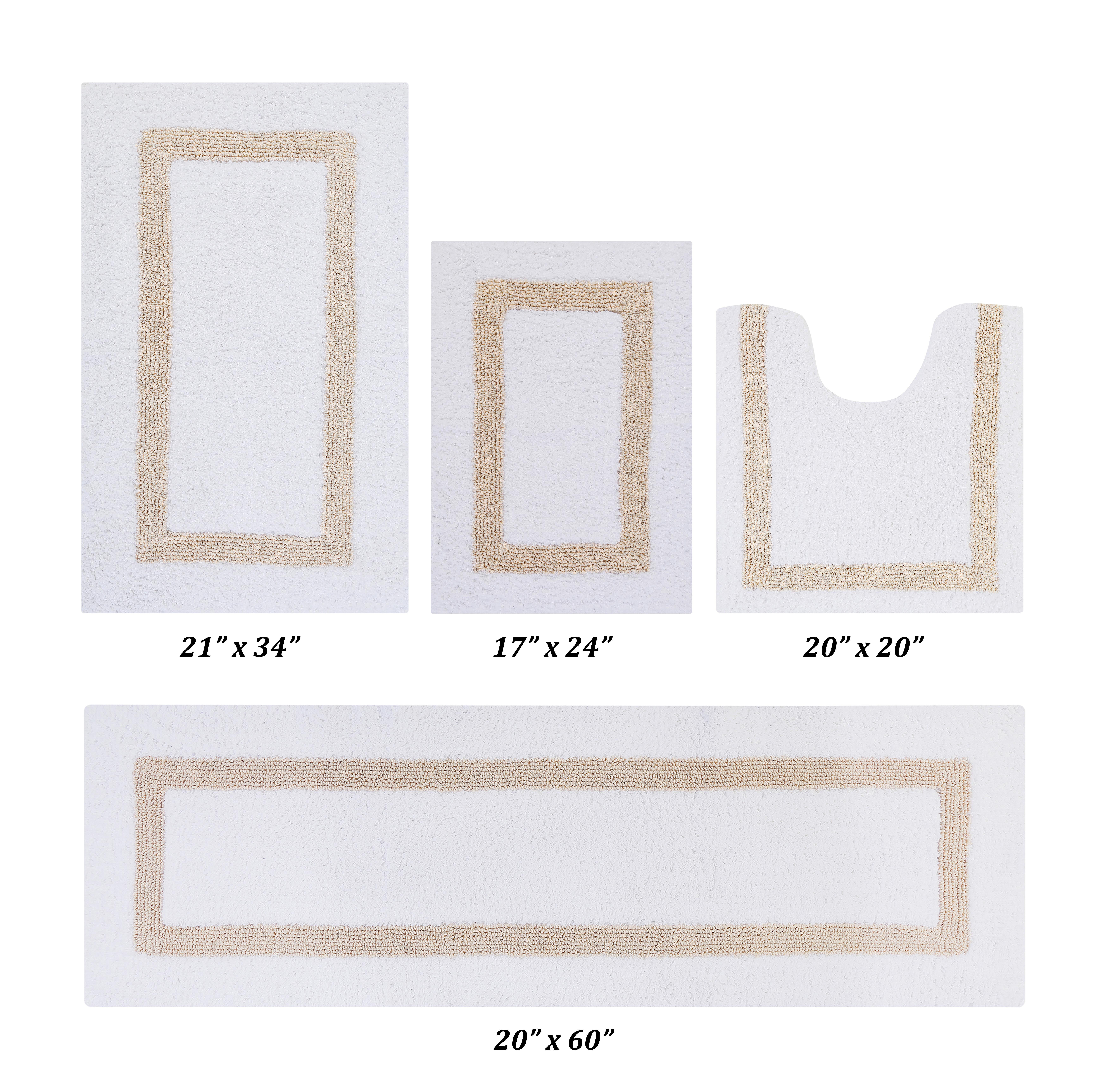 Better Trends 4 Piece Bathroom Rugs Set 100% Cotton Bath Rug Soft, Water Absorbent, Reversible, Machine Washable for Bathroom Decor Toilet Base Contour And Runner Mat Hotel Collection - White/Sand