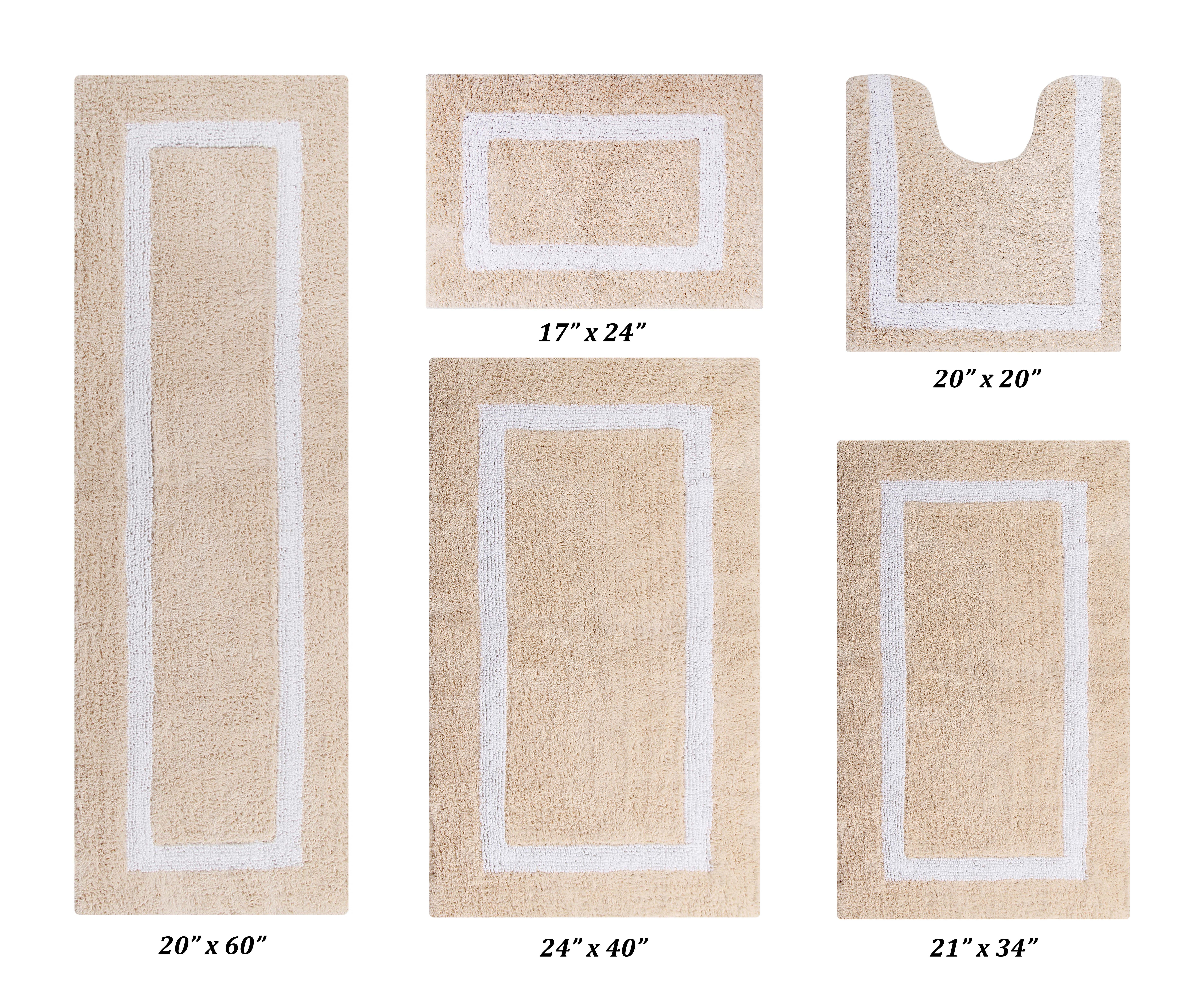 Better Trends 5 Piece Bathroom Rugs Set 100% Cotton Soft Bath Mat Water Absorbent, Reversible, Machine Washable for Home, Bathroom Decor Toilet Base Contour Mat, Hotel Multi Collection - Sand/White