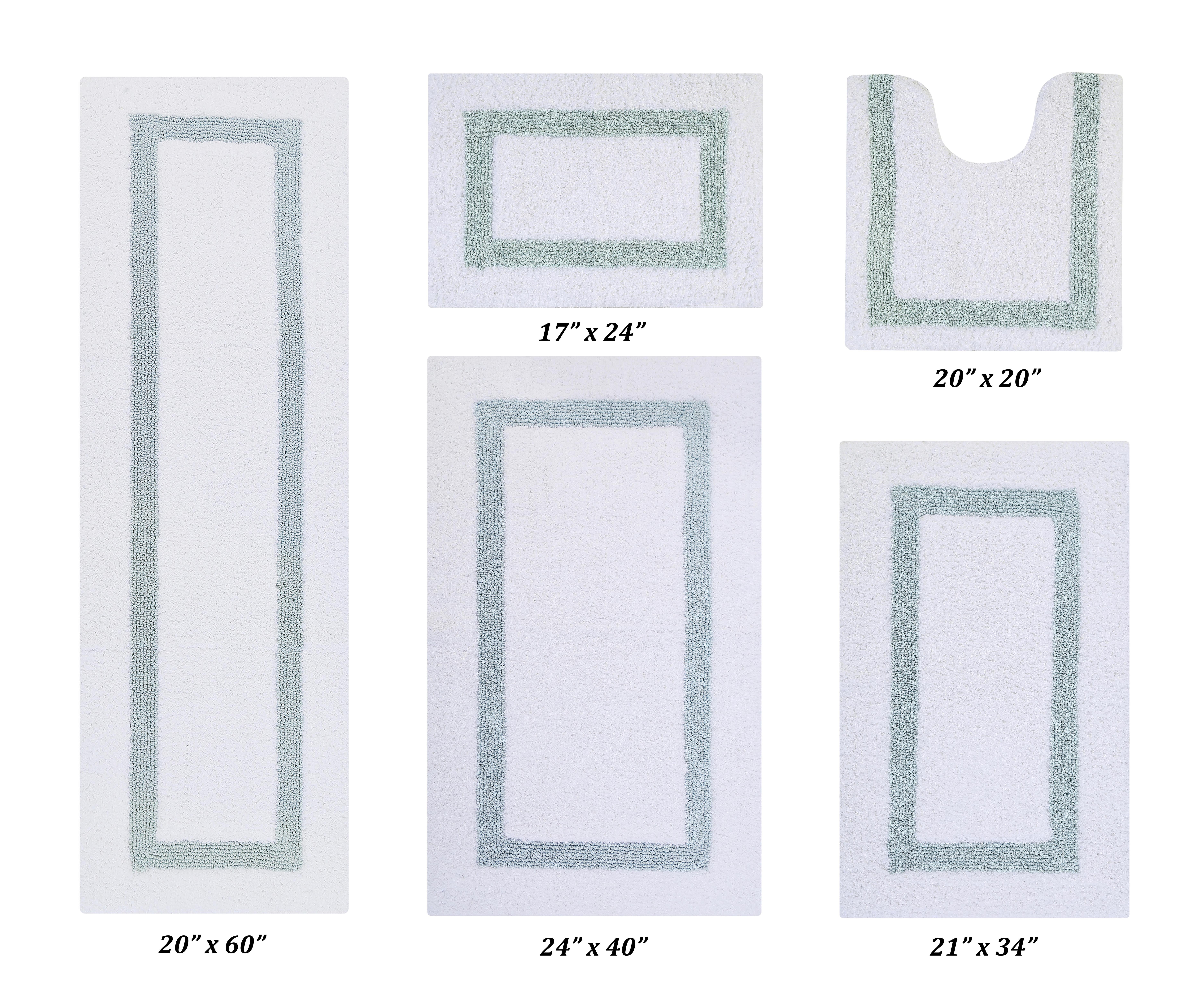 Better Trends 5 Piece Bathroom Rugs Set 100% Cotton Bath Rug Soft, Water Absorbent, Reversible, Machine Washable for Bathroom Decor Toilet Base Contour, Runner Mat Hotel Collection - White/Blue