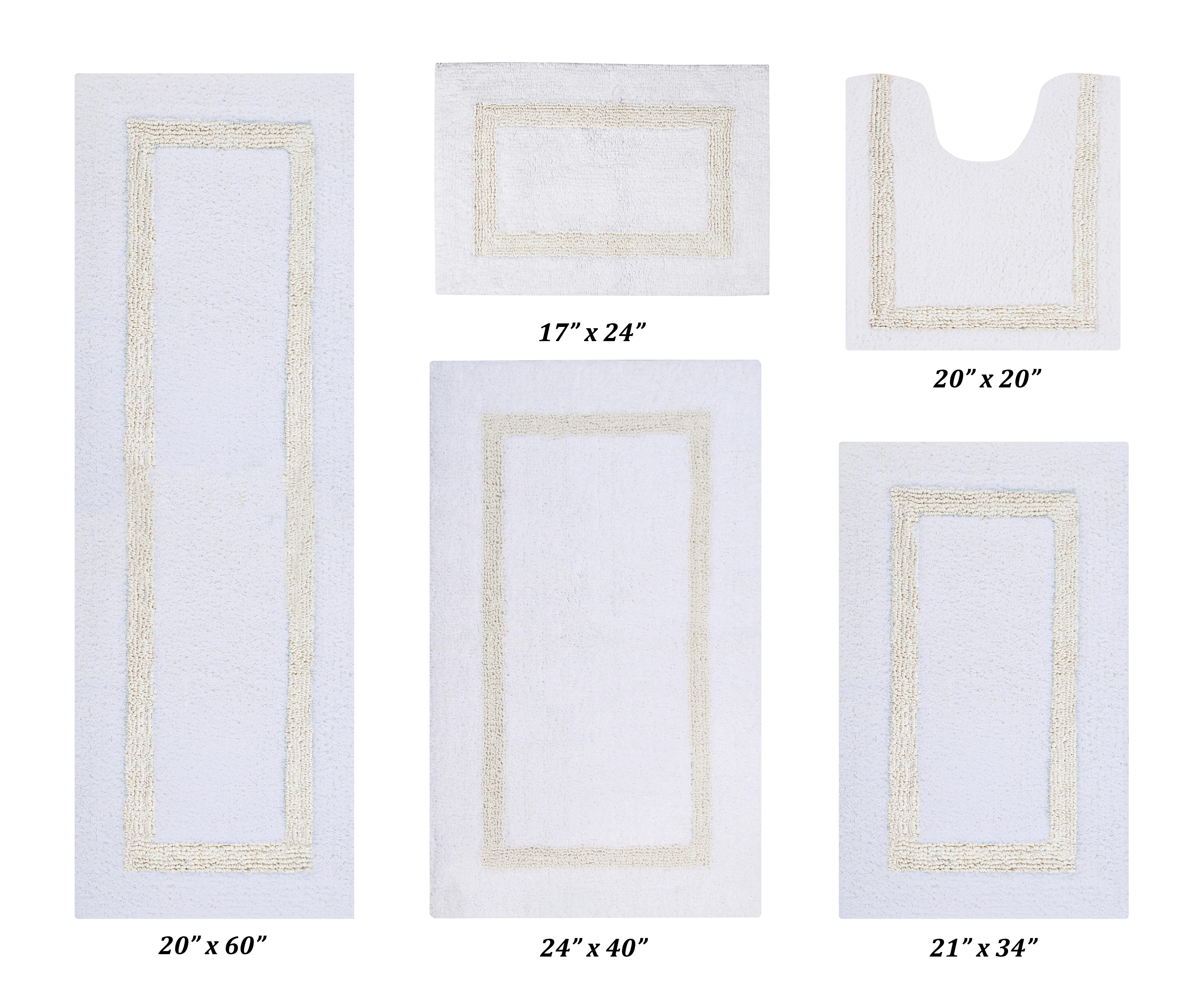 Better Trends 5 Piece Bathroom Rugs Set 100% Cotton Bath Rug Soft, Water Absorbent, Reversible, Machine Washable for Bathroom Decor Toilet Base Contour, Runner Mat Hotel Collection - White/Ivory
