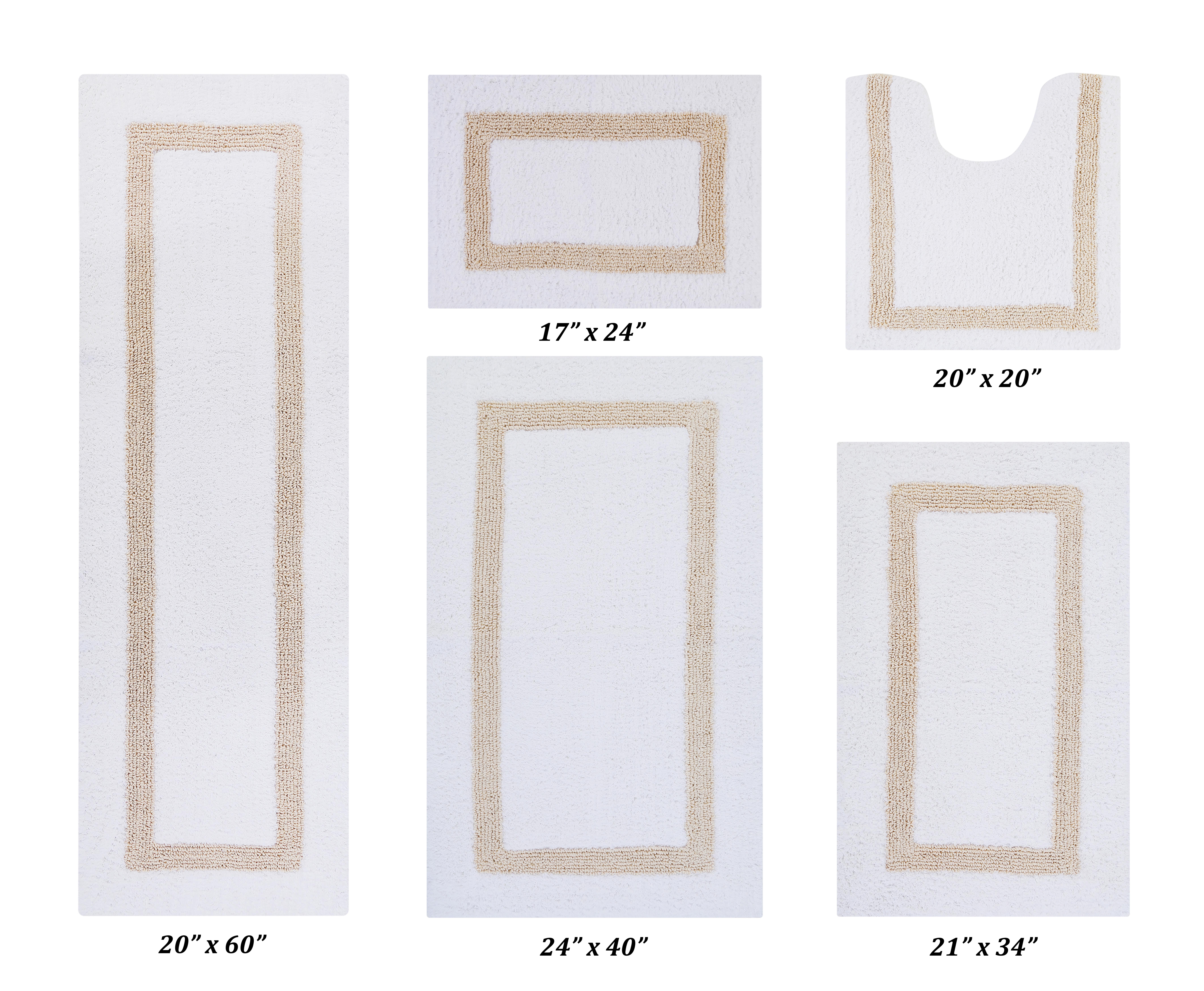 Better Trends 5 Piece Bathroom Rugs Set 100% Cotton Bath Rug Soft, Water Absorbent, Reversible, Machine Washable for Bathroom Decor Toilet Base Contour, Runner Mat Hotel Collection - White/Sand