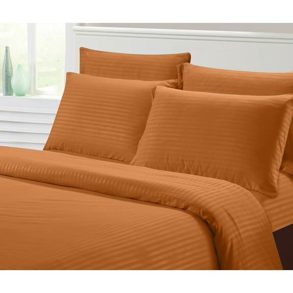 Hotel Collection 1800 Super Soft & Wrinkle Free Luxurious Stripe 4-Piece Sheet Set (Twin, Spice)