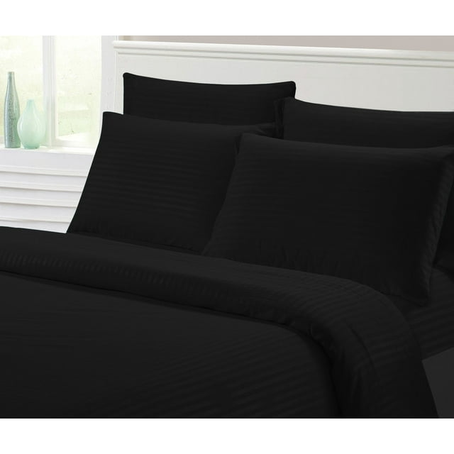 Hotel Collection 1800 Super Soft & Wrinkle Free Luxurious Stripe 6-Piece Sheet Set (King, Black)