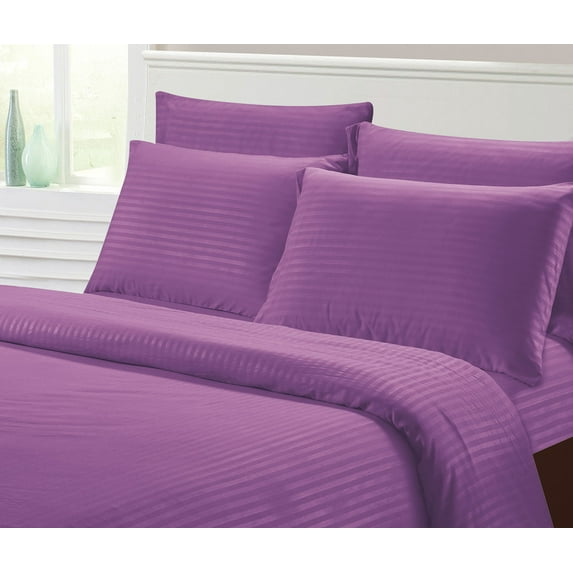 Hotel Collection 1800 Super Soft & Wrinkle Free Luxurious Stripe 6-Piece Sheet Set (King, Purple)