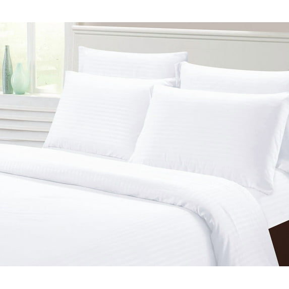 Hotel Collection 1800 Super Soft & Wrinkle Free Luxurious Stripe 6-Piece Sheet Set (King, White)
