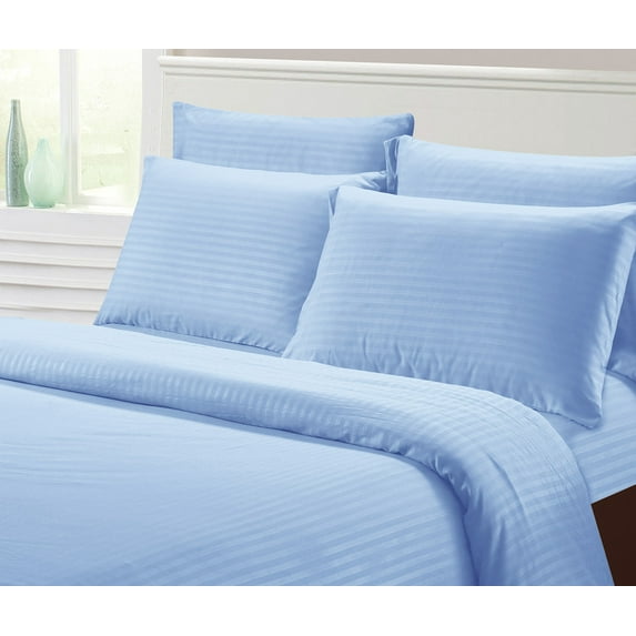 Hotel Collection 1800 Super Soft & Wrinkle Free Luxurious Stripe 6-Piece Sheet Set (Queen, Blue)