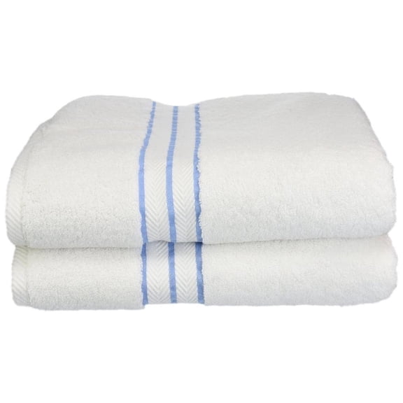 Hotel Collection 900 GSM Long Staple Combed Cotton 2-Piece Bath Towel Set White/Light Blue