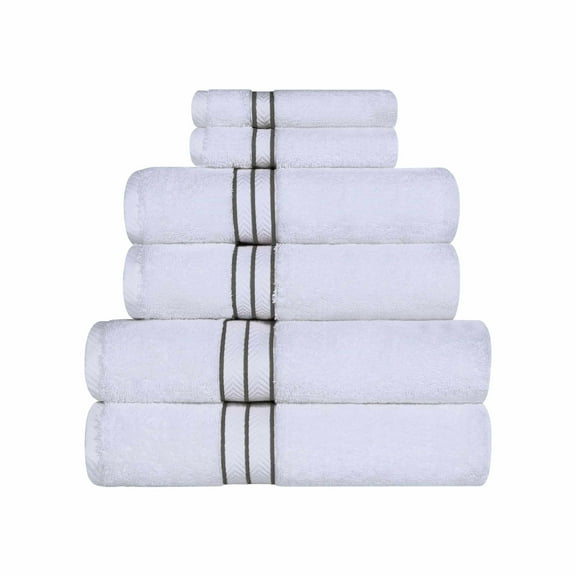 Hotel Collection 900 GSM Long Staple Combed Cotton 6-Piece Towel Set, 2 Bath, 2 Hand, 2 Face White/Charcoal