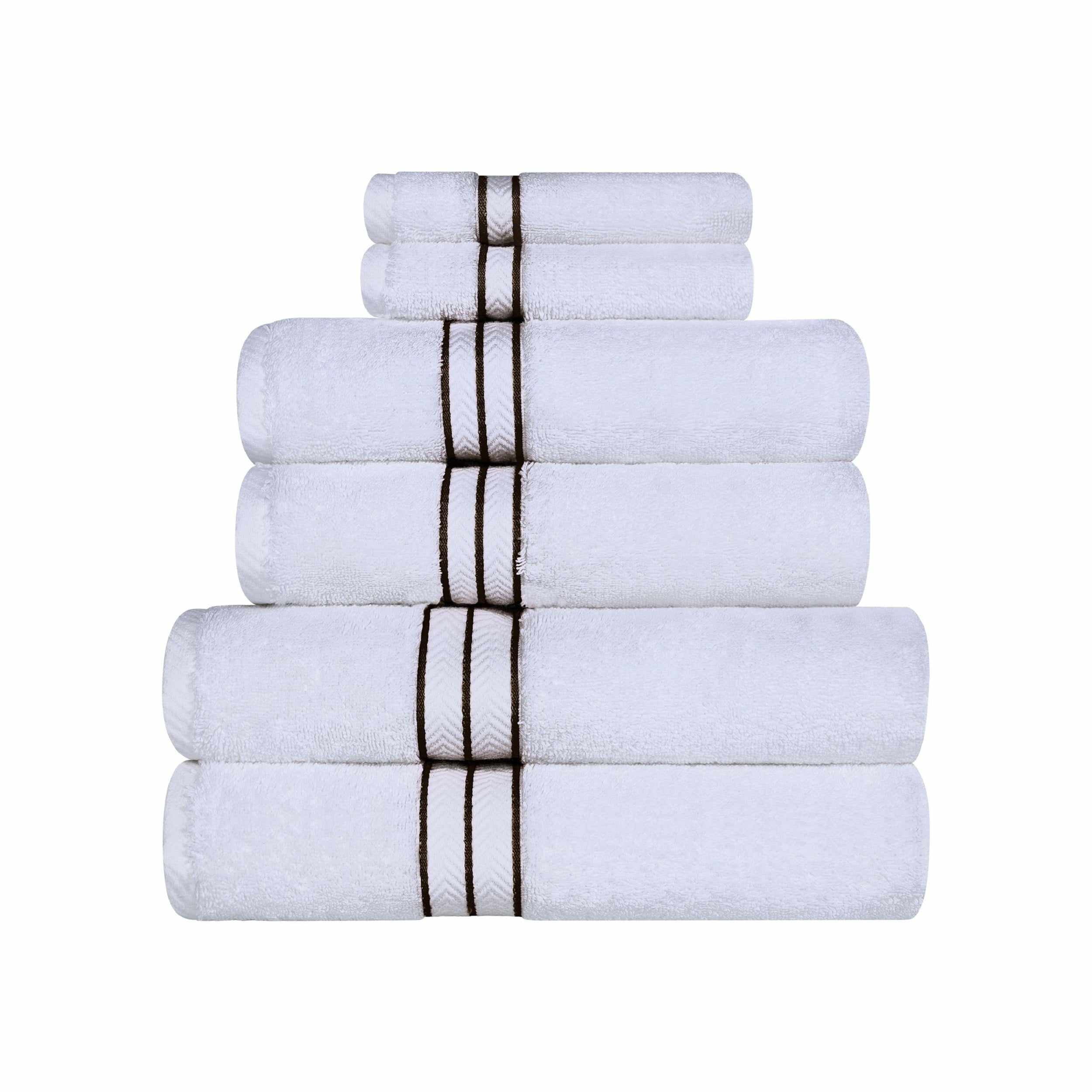 Hotel Collection 900 GSM Long Staple Combed Cotton 6-Piece Towel Set, 2 Bath, 2 Hand, 2 Face White/Choco