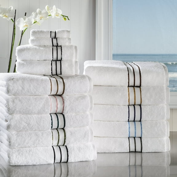 Hotel Collection 900 GSM Long Staple Combed Cotton 6-Piece Towel Set, 2 Bath, 2 Hand, 2 Face White/Navy