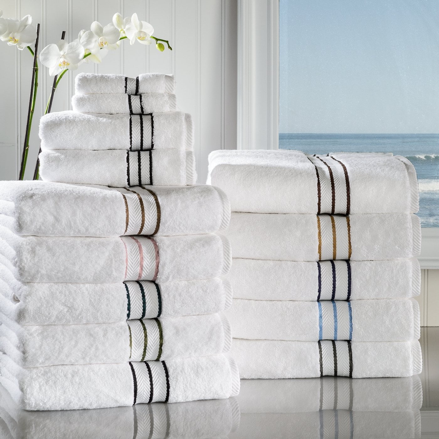 Hotel Collection 900 GSM Long Staple Combed Cotton 6-Piece Towel Set, 2 Bath, 2 Hand, 2 Face White/Tea Rose