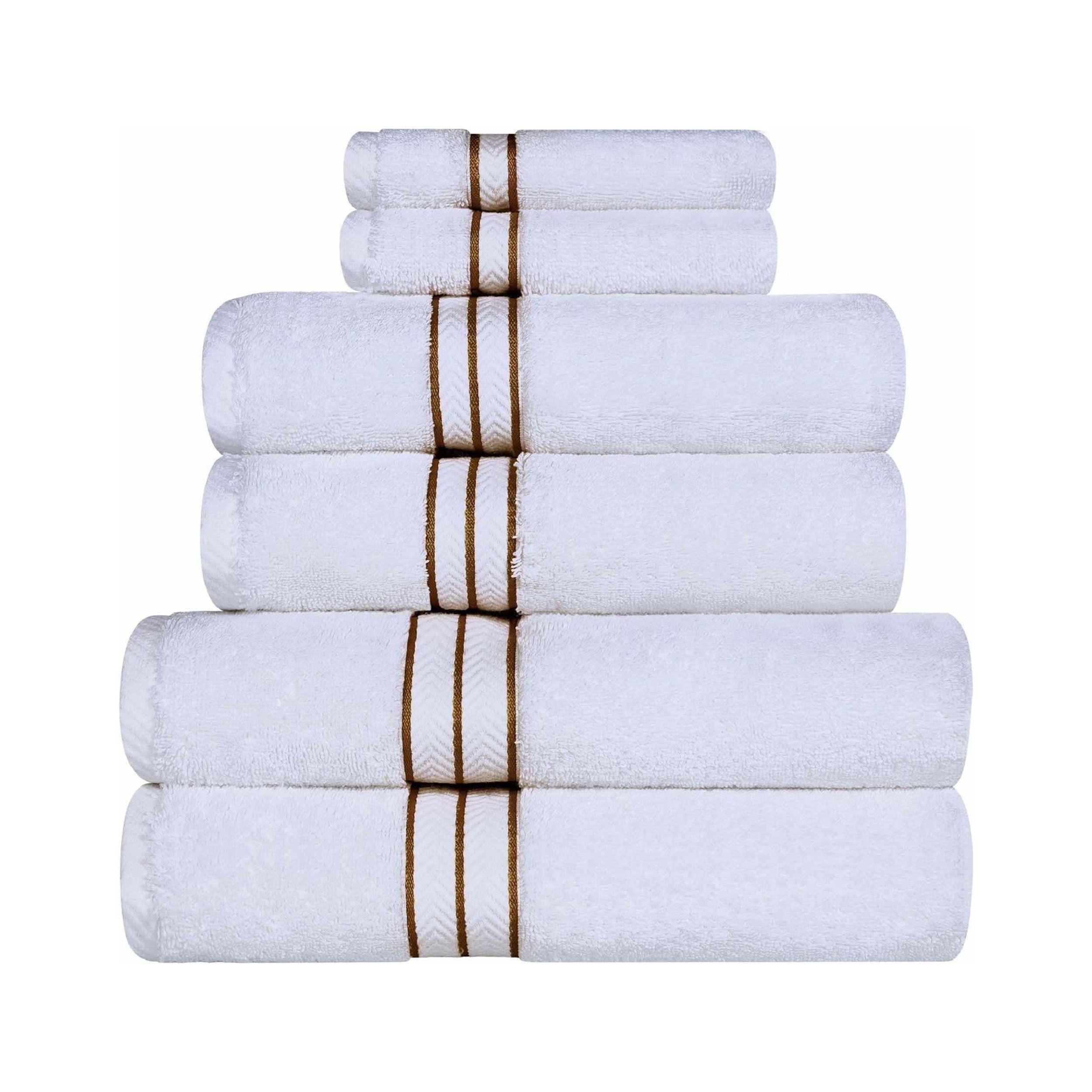 Hotel Collection 900 GSM Long Staple Combed Cotton 6-Piece Towel Set, 2 Bath, 2 Hand, 2 Face White/Choco