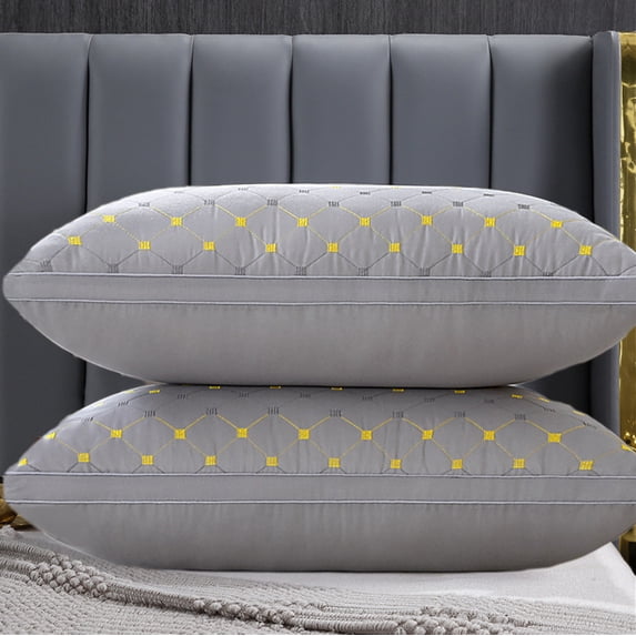 Hotel Collection Bed Pillows Queen Size Set of 2 Medium Soft, Gray | 400 Thread Count 100% Cotton Diamond Print Cover, Gusseted Support Down Alternative Pillow for Side, Back & Stomach Sleepers