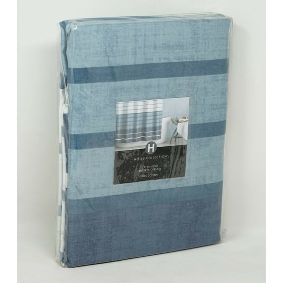 Hotel Collection Colonnade Extra Long Shower Curtain with Soft Cotton Material Finished with a Modern Stripe Design, 72 Inch By 84 Inch, Blue