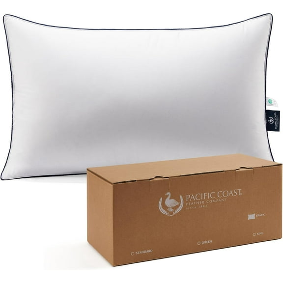 Hotel Collection Goose Feather and Down Bed Pillow 3-Chamber Design Medium Support Standard Size