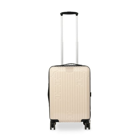 Hotel Collection Hardside Expandable Carry On Luggage 20 Inch Luggage with Spinner Wheels Portable USB Charger Built In Digital Weight Scale and GPS Tracker TSA Approved Lock Champagne