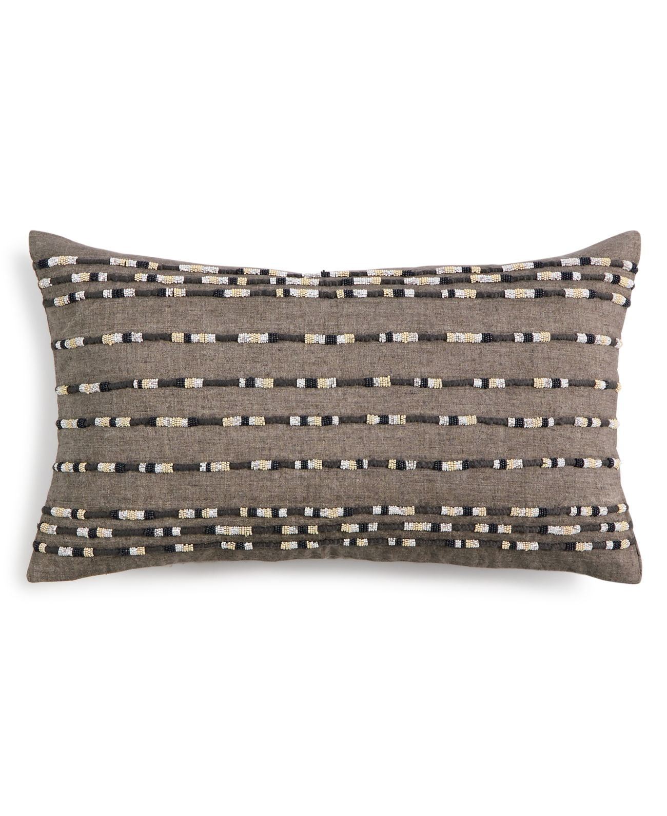 Gray Embroidered Linen Rectangular Decorative Pillow 14" x 24"