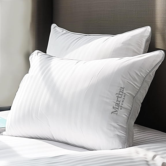 Hotel Collection Pillow 500 Thread Count Damask Stripe Embroidered Feathers Soft Hypoallergenic 100% Cotton Queen Size Set of 2