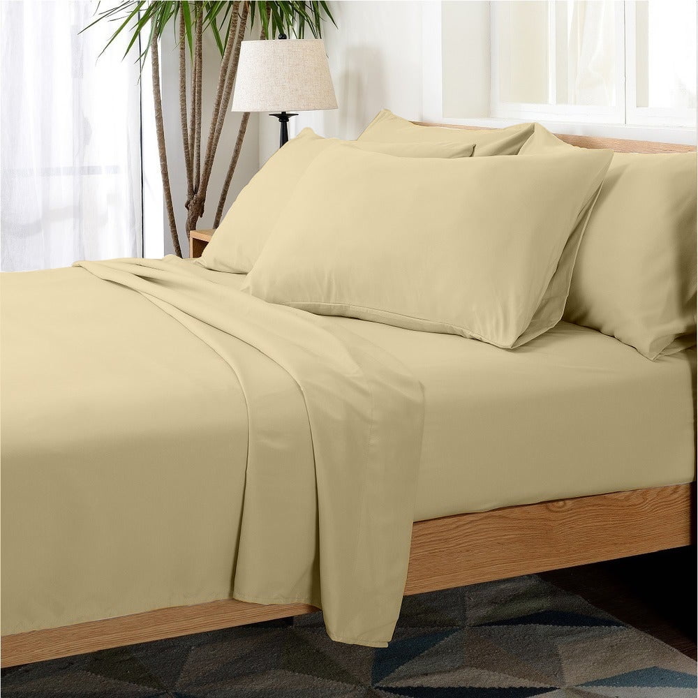 Beige Full Bamboo Microfiber 6-Piece Bed Sheet Set